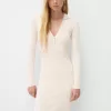 Ribbed polo collar midi dress