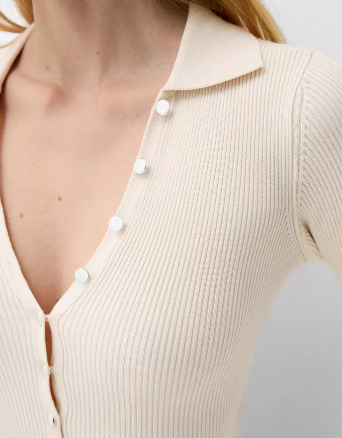 Ribbed polo collar midi dress