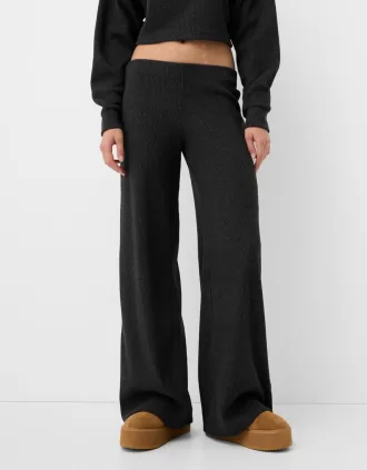 Ribbed soft touch wide-leg pants