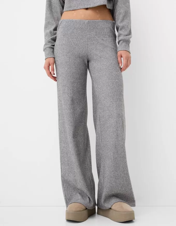 Ribbed soft touch wide-leg pants