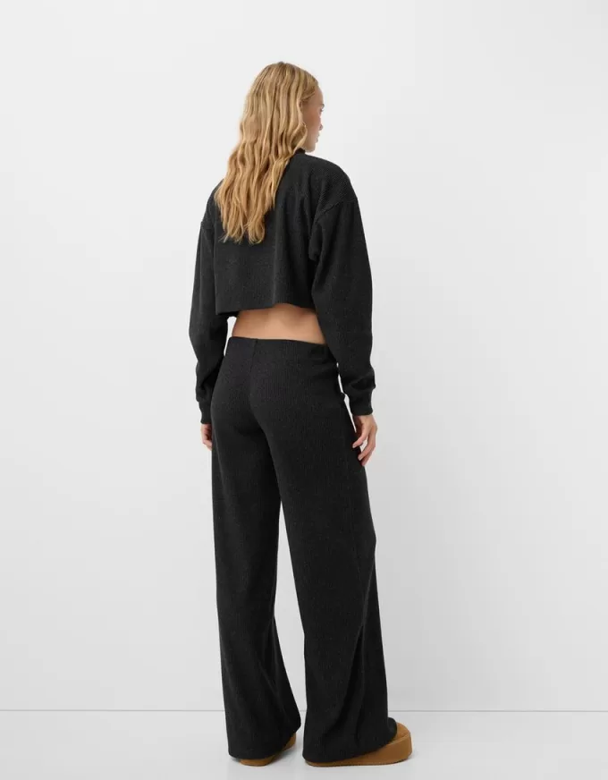 Ribbed soft touch wide-leg pants