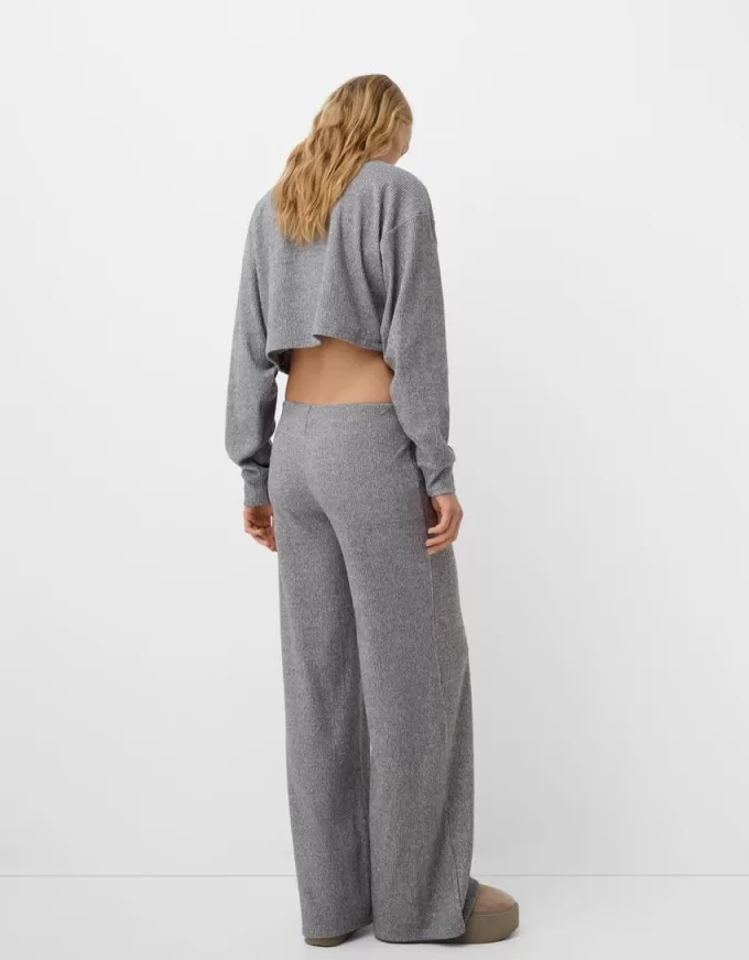 Ribbed soft touch wide-leg pants