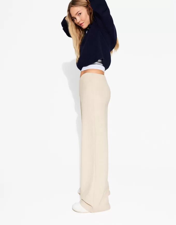 Ribbed soft touch wide-leg pants