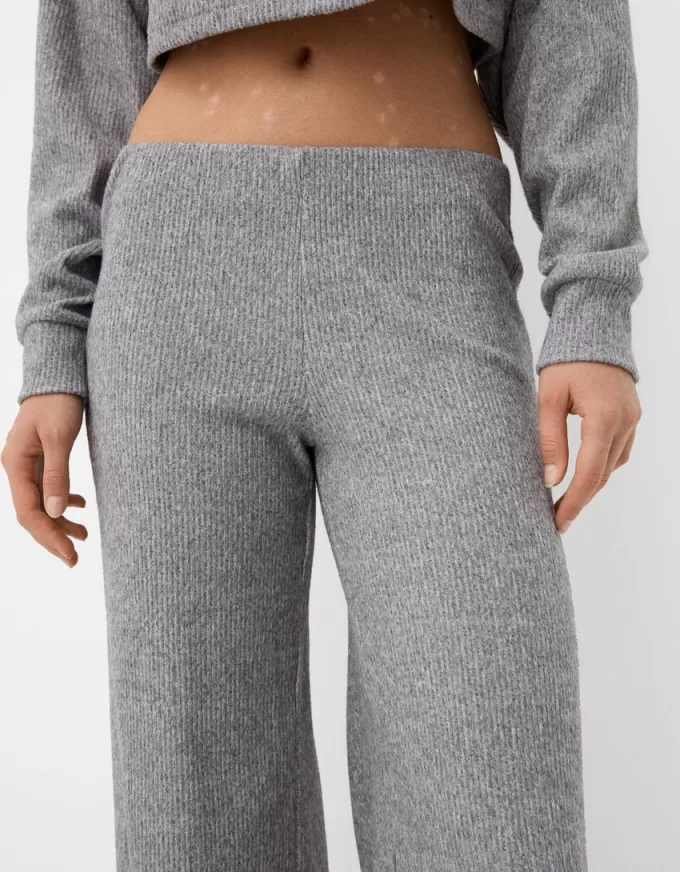 Ribbed soft touch wide-leg pants