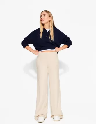 Ribbed soft touch wide-leg pants