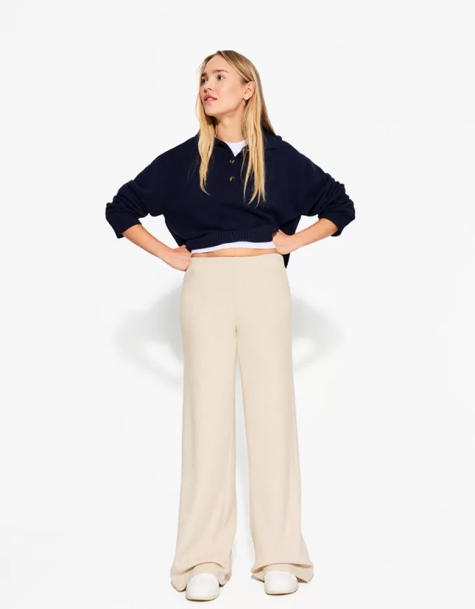 Ribbed soft touch wide-leg pants