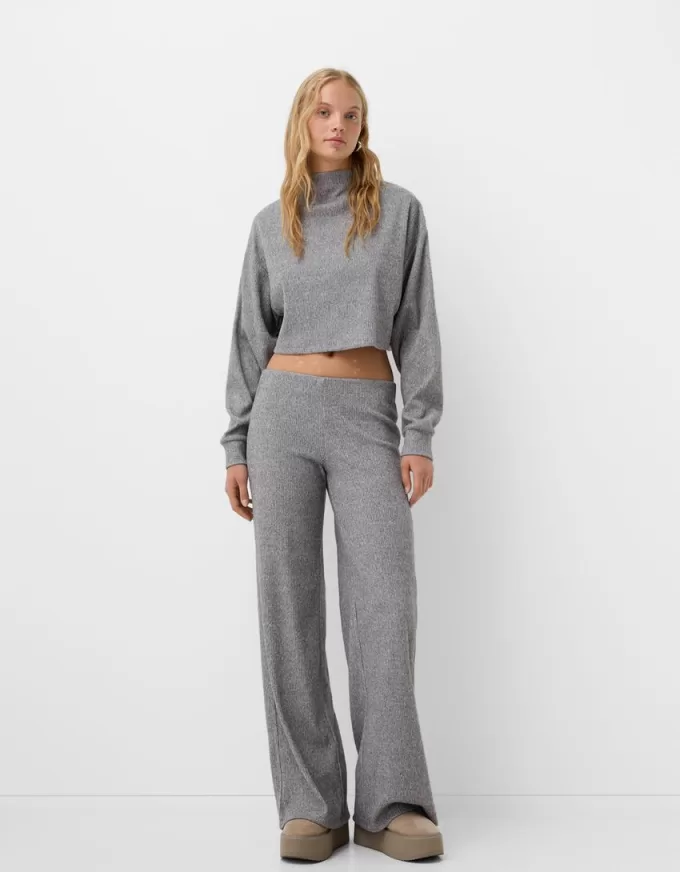 Ribbed soft touch wide-leg pants