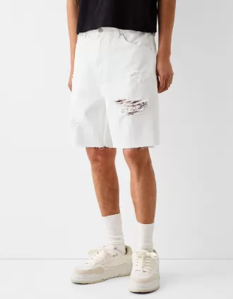 Ripped denim Bermuda shorts