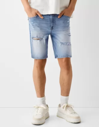 Ripped denim Bermuda shorts