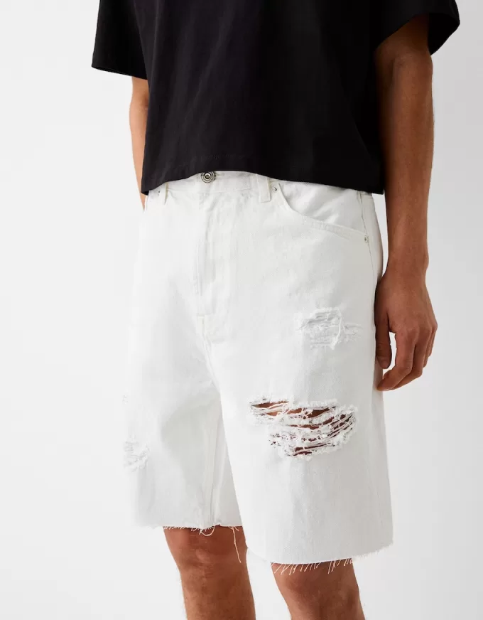 Ripped denim Bermuda shorts Ripped denim Bermuda shorts