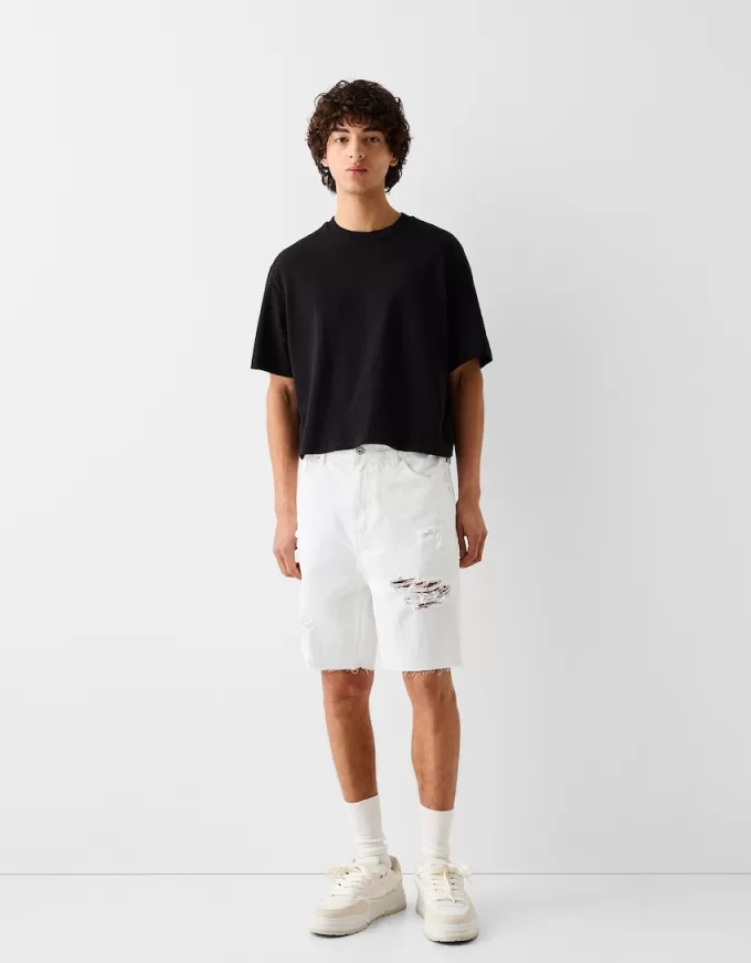 Ripped denim Bermuda shorts Ripped denim Bermuda shorts