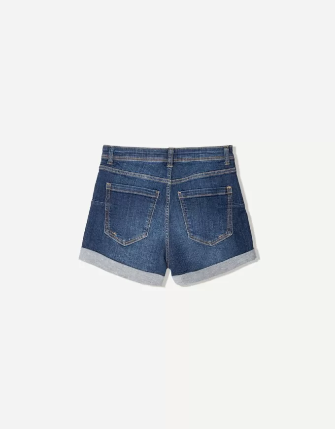 Roll-up denim shorts