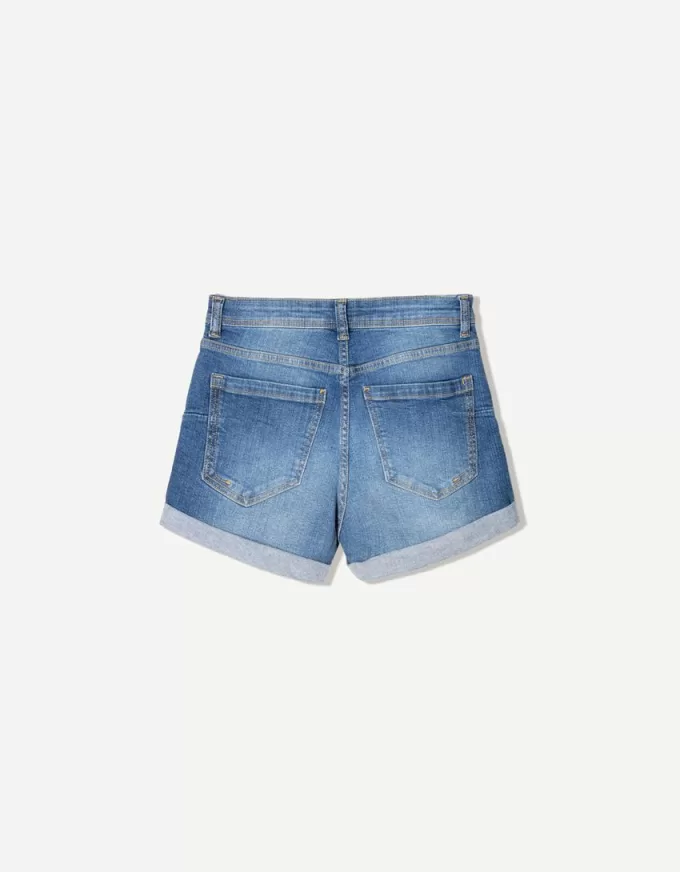 Roll-up denim shorts
