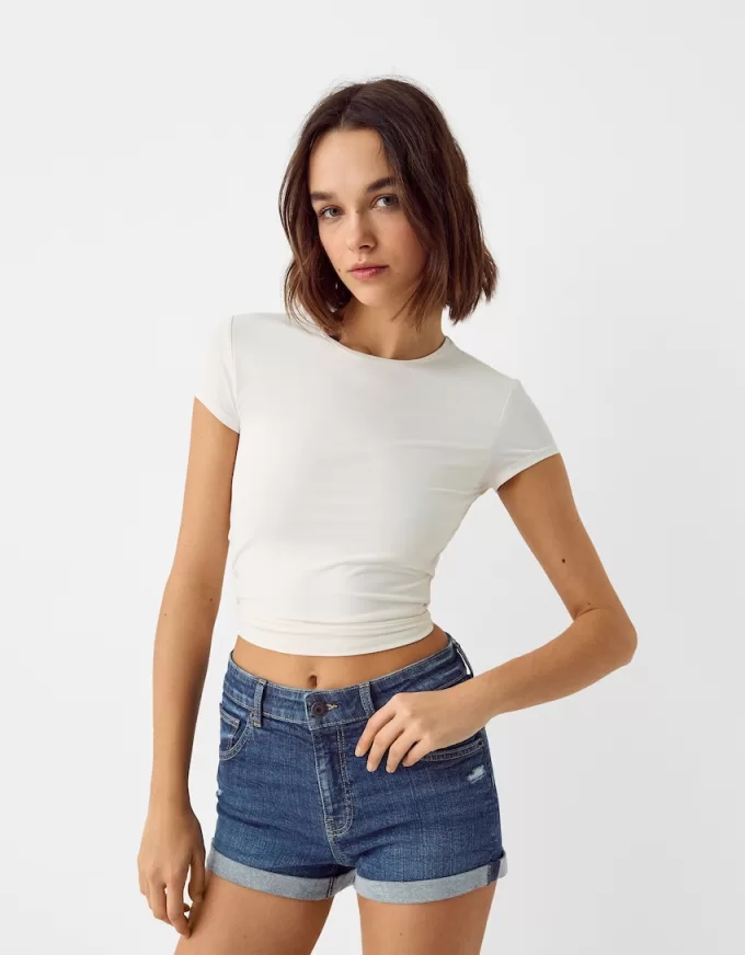 Roll-up denim shorts