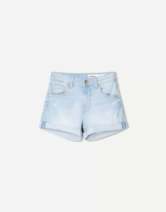 Roll-up denim shorts