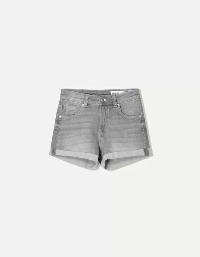 Roll-up denim shorts