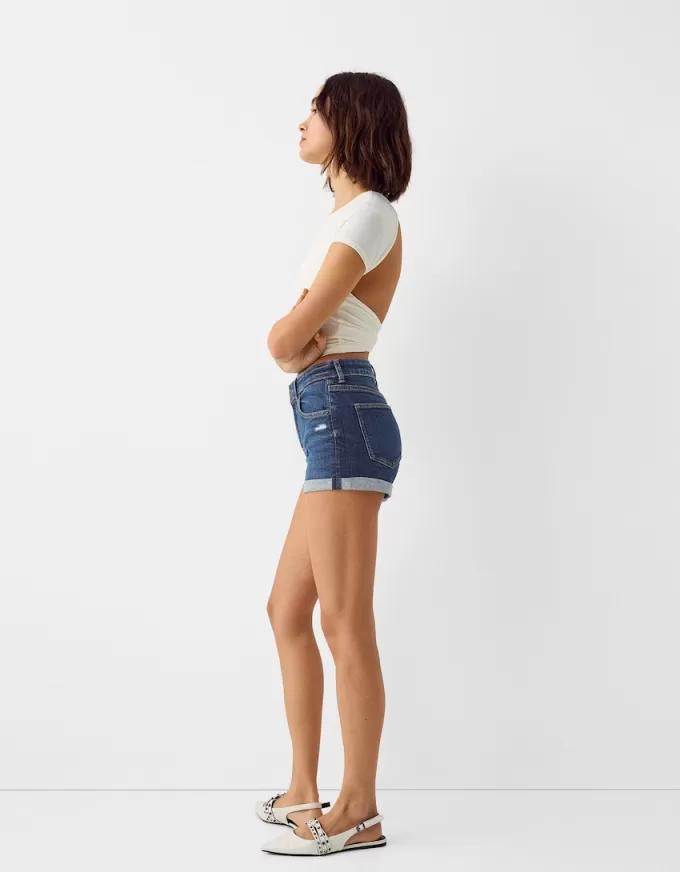 Roll-up denim shorts