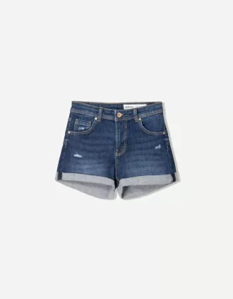 Roll-up denim shorts
