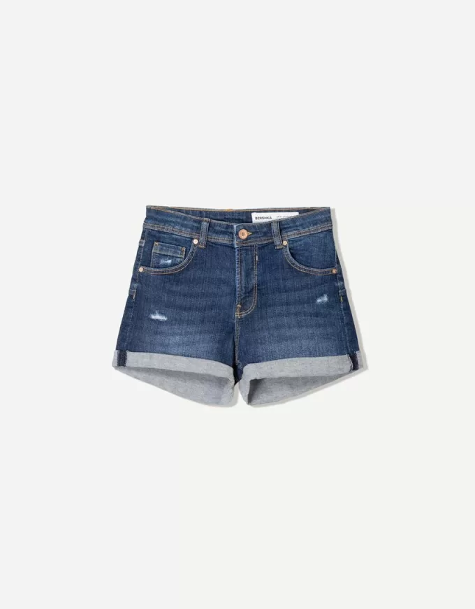 Roll-up denim shorts