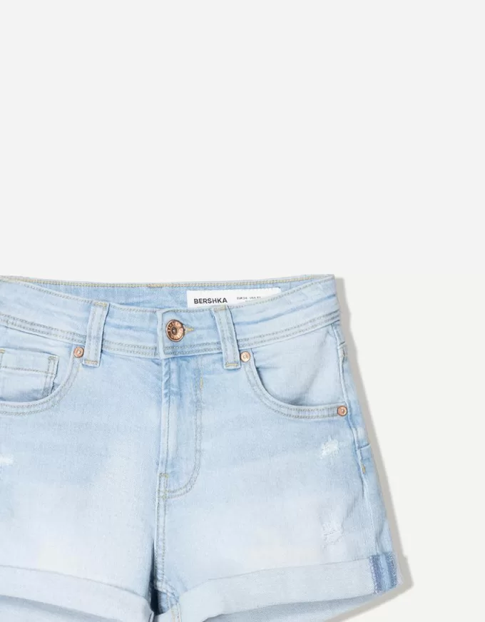 Roll-up denim shorts