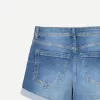 Roll-up denim shorts