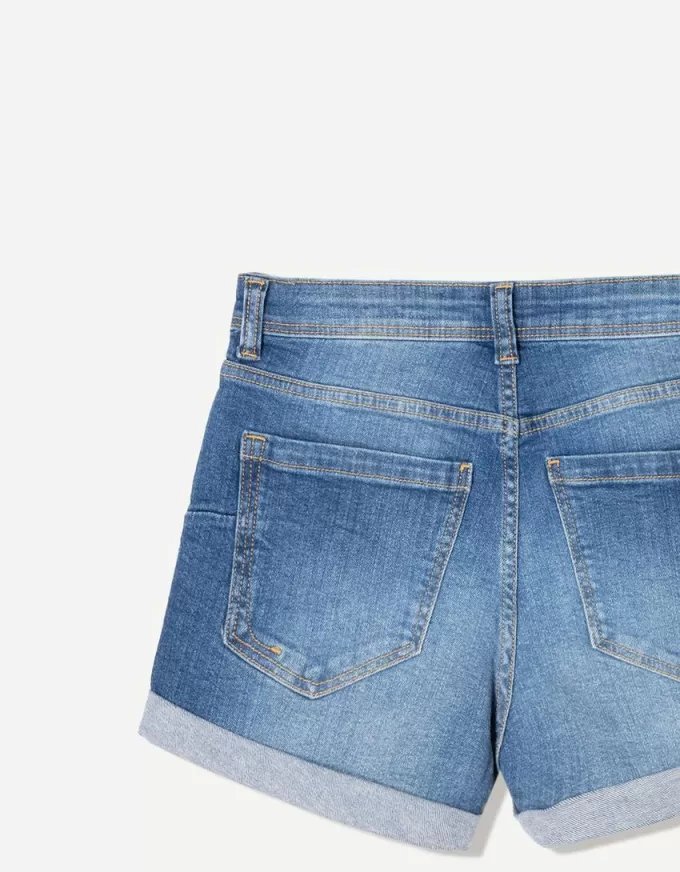 Roll-up denim shorts