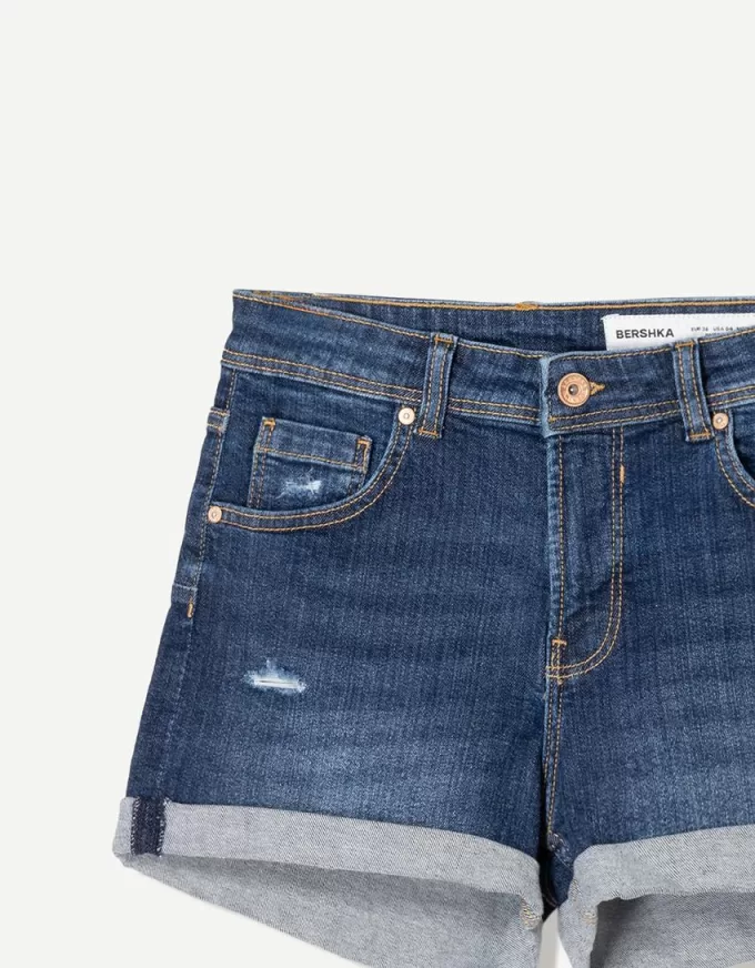 Roll-up denim shorts
