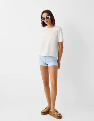 Roll-up denim shorts