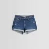 Roll-up denim shorts