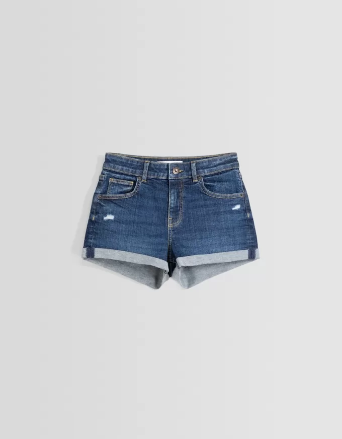 Roll-up denim shorts