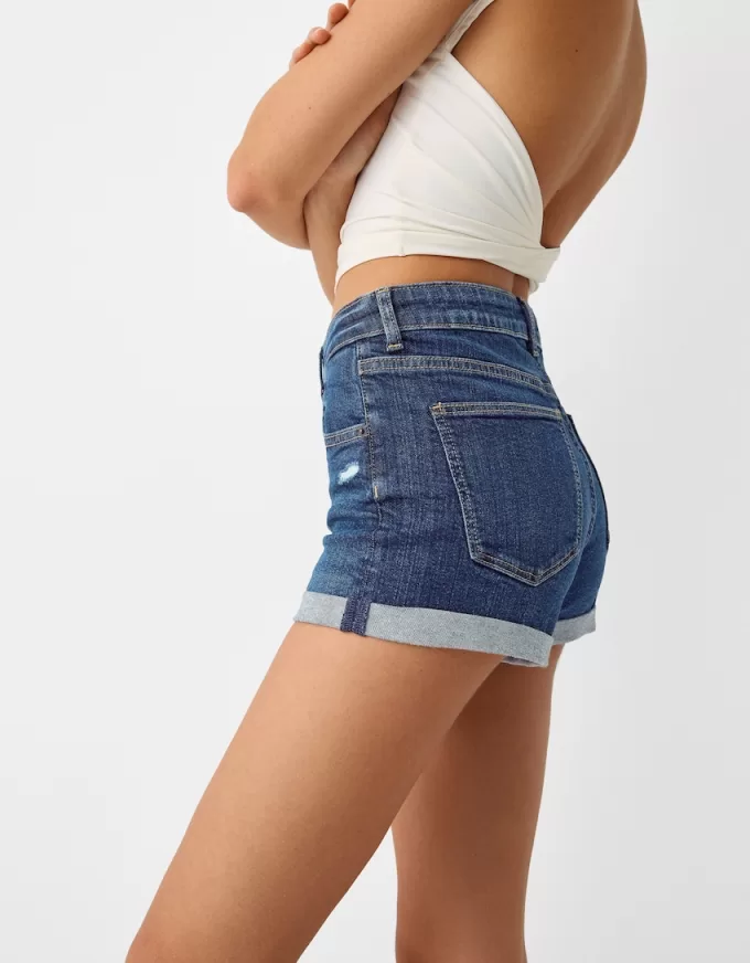 Roll-up denim shorts