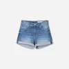 Roll-up denim shorts