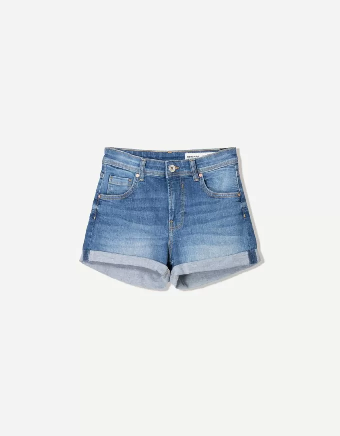 Roll-up denim shorts