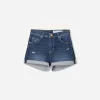 Roll-up denim shorts
