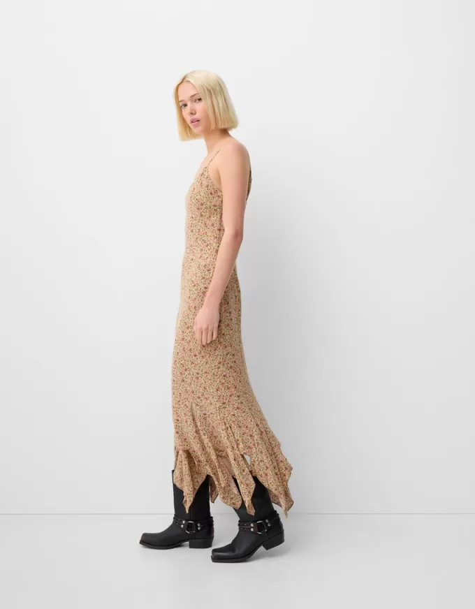 Ruffled printed crepe midi dress