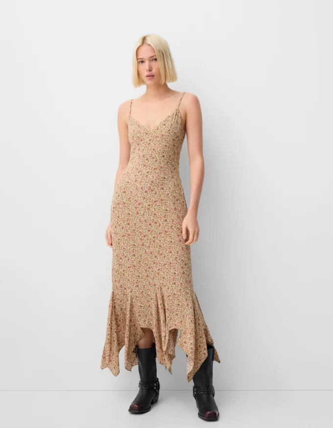 Ruffled printed crepe midi dress