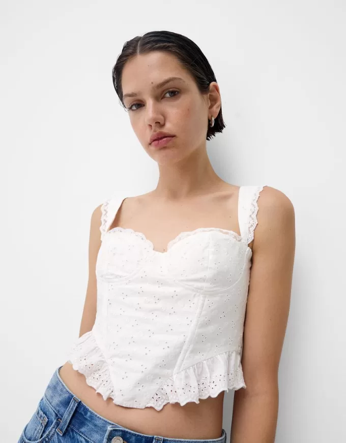 Ruffled top with Swiss embroidery