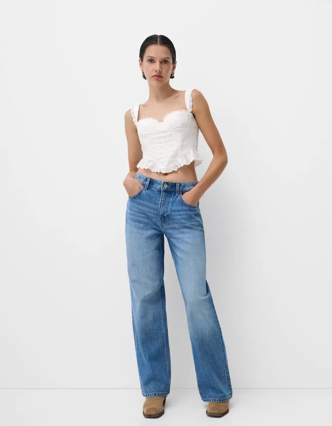 Ruffled top with Swiss embroidery