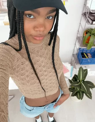 Rustic cropped open knit sweater