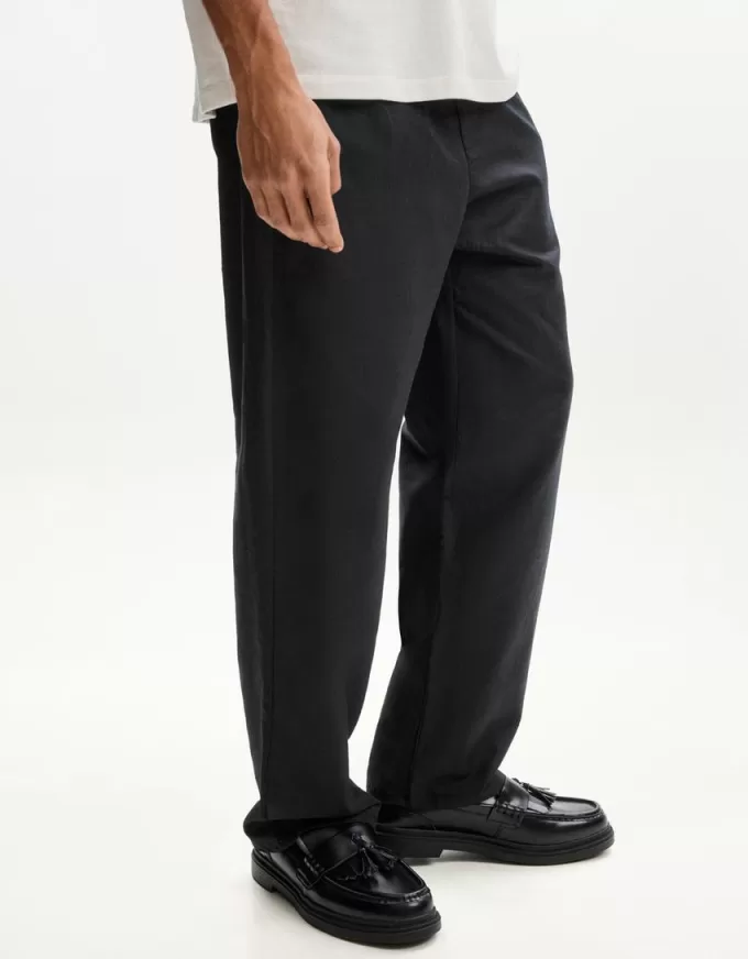 Rustic wide-leg linen blend pants