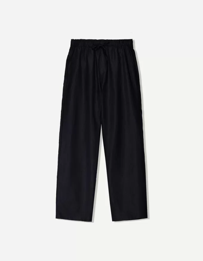 Rustic wide-leg linen blend pants