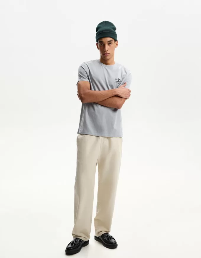 Rustic wide-leg linen blend pants