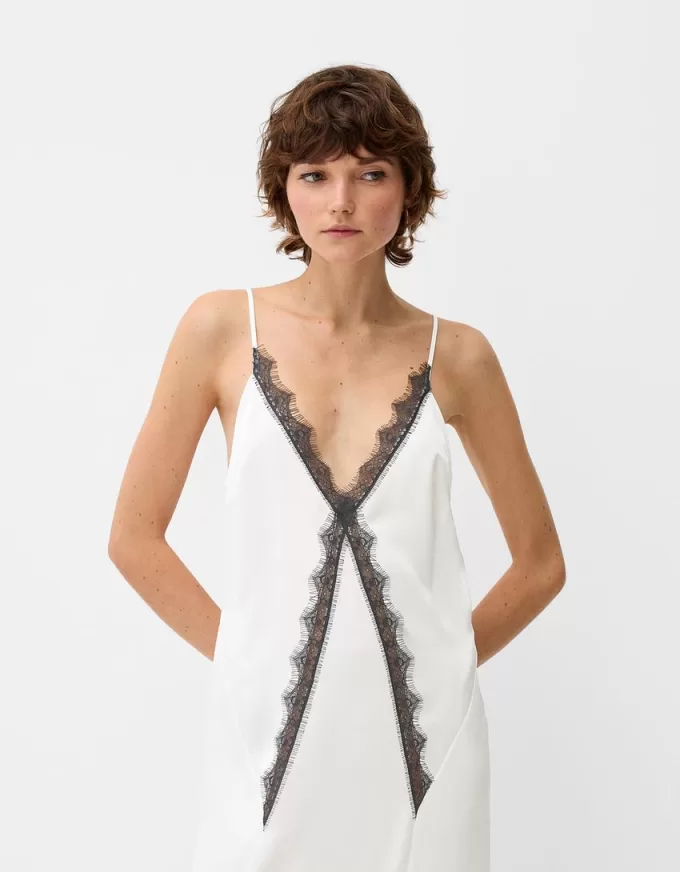 Satin lace midi dress