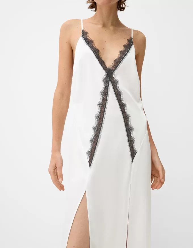 Satin lace midi dress