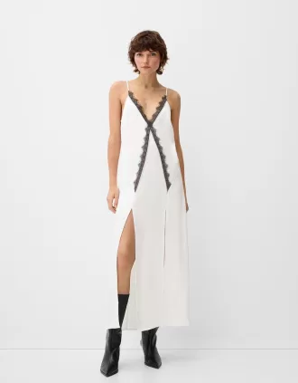 Satin lace midi dress