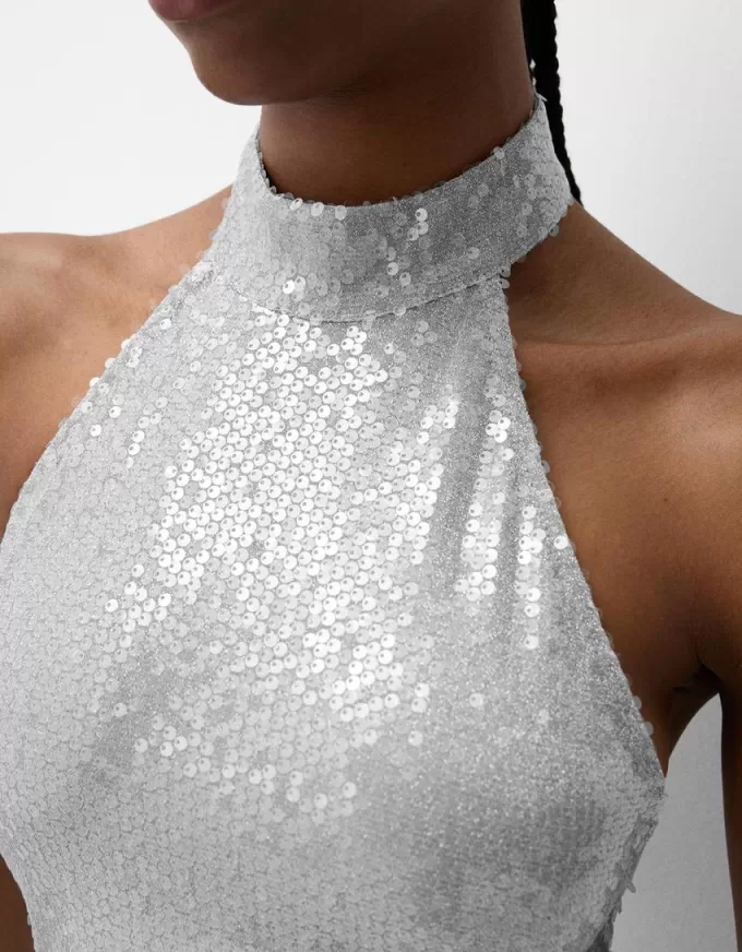 Sequined halter neck midi dress