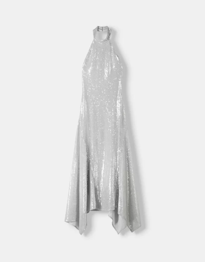 Sequined halter neck midi dress