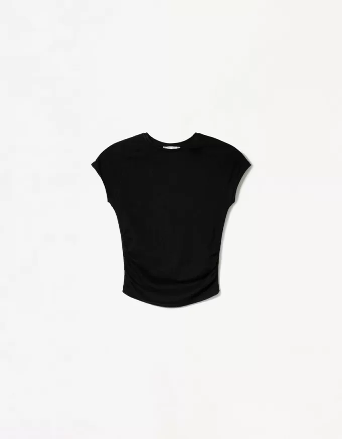 Short sleeve T-shirt with side gathering