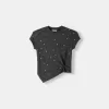 Short sleeve asymmetric T-shirt with studs