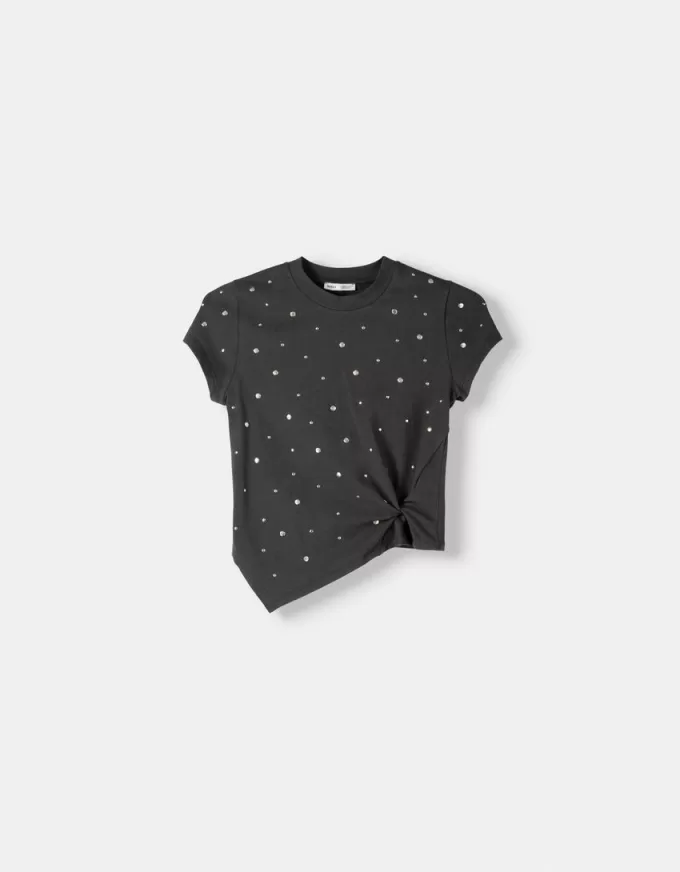 Short sleeve asymmetric T-shirt with studs